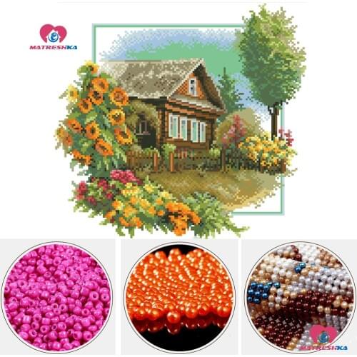 Beads embroidery landscape beadwork craft beaded cross-stitch pattern home decro accessories pearl embroidery Partial embroidery