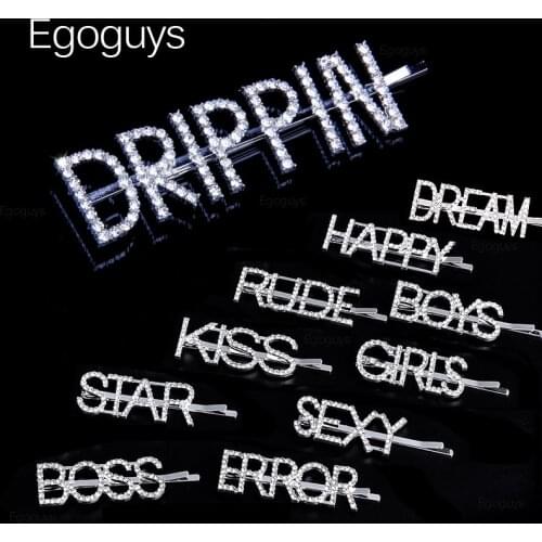 Shining Star Drippin Miss Letter Hairpins Crystal Rhinestones Word Hair Clips Women Styling Tool Girls Diamond Hair Accessories