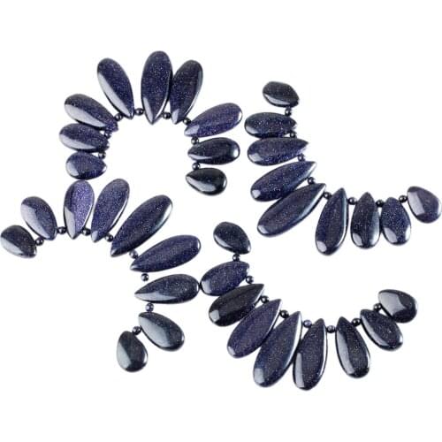 SUNYIK 9Pcs/Set Blue Sand Stone Loose Bead for Jewelry Making,Teardrop Shields Stone For DIY Jewelry