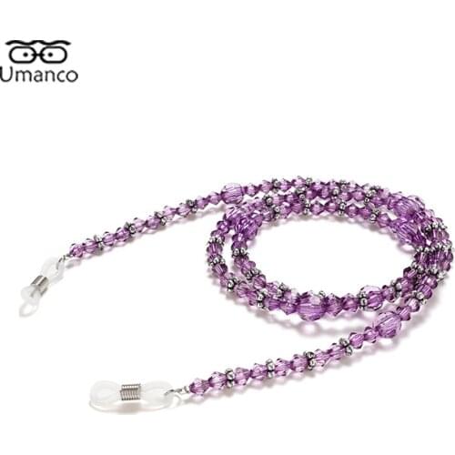 Fashion Purple Crystal Beads Sunglasses Chain for Women 65cm Anti-Drop Lanyard Reading Glasses Hanging Neck Eyewear Accessories