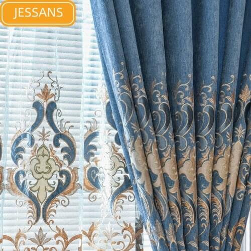 European high quality chenille green embroidered curtains for living room windows classic luxury elegant curtains for bedroom