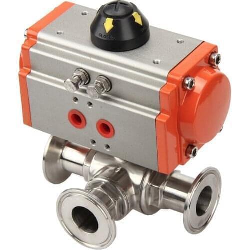 Φ89 Sanitary-grade Pneumatic Fast-loading Three-way Ball Valve 304 Stainless Steel L Type ball Valve