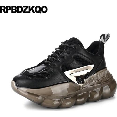 Custom women genuine leather trainers sneakers creepers platform shoes luxury black thick sole muffin elevator wedge lace up