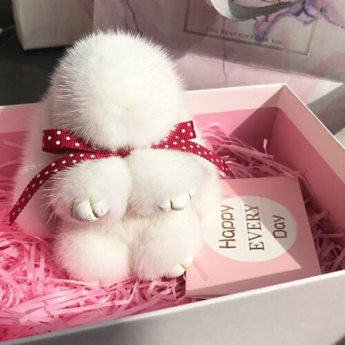Hot sale cute mink fur rabbit plush doll keychain bag ornaments girls birthday gift surprise Christmas