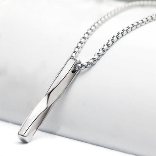 Fashion Silver Color Stainless Steel Spiral Long Bar Rectangle Pendant Necklace Simple Deformed Strip Necklace Women Men Jewelry
