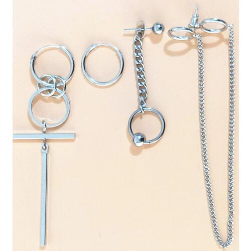 Multi-style set Korea Popular Hip Hop kpop drop Earrings Fashion Stainless steel Pendant Earrings jewelry for men and women