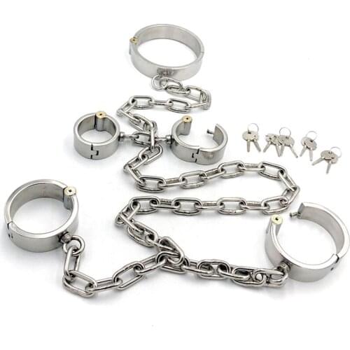 Stainless Steel Leg Irons Handcuffs Collar Adult Games BDSM Bondage Torture Ankle Cuffs Slave Restraints Sex Toys For Couples