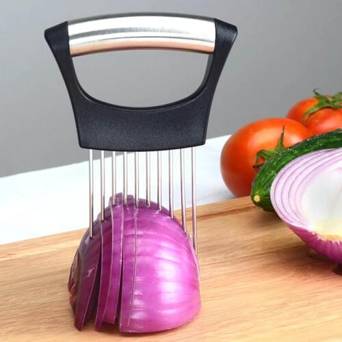 Stainless Steel Onion Cutter Onion Fork Fruit Vegetables Cutter Slicer Tomato Cutter Knife Cutting Safe Aid Holder Kitchen Tools
