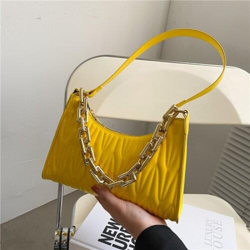 Soild Color Shoulder Bagutte Bag PU Leather Retro Thick Chain Fashion Armpit Bag Luxury Design Women Elegant Small Handbags