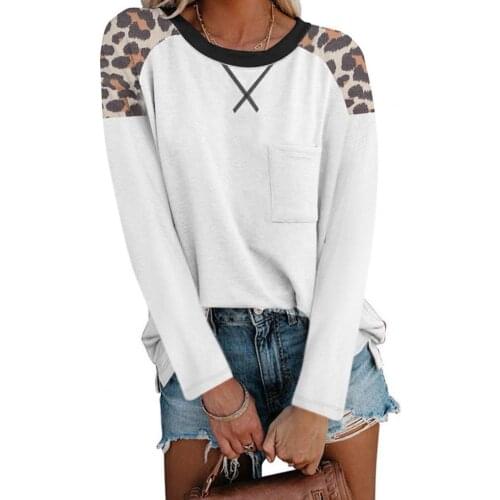 40%HOTWomen Blouse Leopard Print Patchwork Autumn Winter O Neck Long Sleeve T-shirt for Party