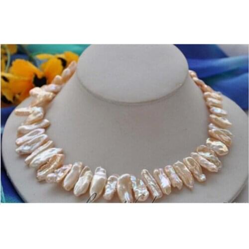 Fashion jewelry BEAUTIFUL 20mm pink dens biwa freshwater cultured pearl necklace 17inch Factory Wholesale price W