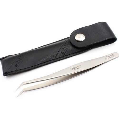 Vetus False Eyelash Planting Tweezers Gold Feather / Dolphin Shape Stainless Steel Pinzas with leather Case