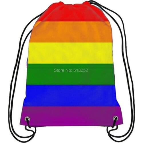 Pride Gay Rainbow Drawstring Backpack Pink LGBT Bag Sports Customize 35x45cm Polyester Digital Printing,Free Shipping