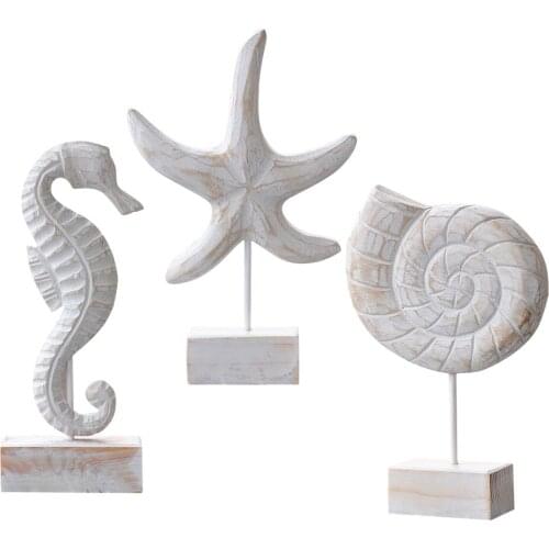 Mediterranean Style Wood Carving Marine Home Decor Wood Crafts Sea Star Conch Hippocampus Desktop And Home Decoration Richly