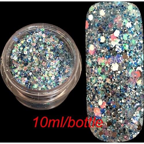 Christmas Craft Art Decoration Products Sliver Blue Mix Size Nail Glitter Hexagon Sequins UV Dust Flash Powder Shape for Glitter
