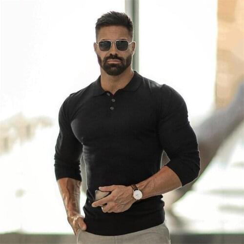 Polo Shirt Mens Clothing Workout Casual Polo Shirts Breathable Sports Long Sleeve Gyms Fashion Brand Bodybuilding Mens Polos