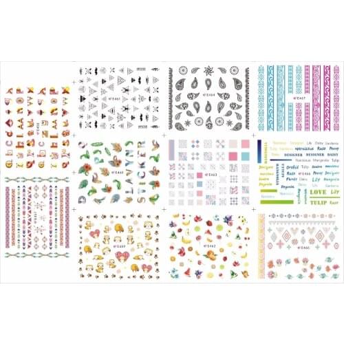 11 PCS / LOT SIMULATION SELF-ADHESIVE 3D NAIL TATTOOS STICKER FEATHER LETTER GEOMETRY LACE PAISLEY RACOON E457-467