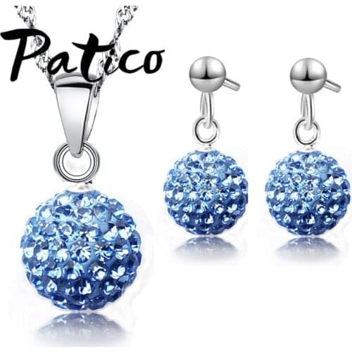 Austrian Pave Disco Ball Stud 925 Sterling Silver Earring Pendant Necklace Austria Crystal Woman Jewelry Sets New
