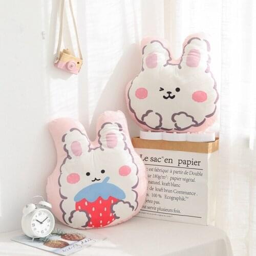 Cute Double-sided Printing Rabbit Plush Pillow Soft Stuffed Cartoon Animal Bunny Doll Sofa Bed Sleeping Pillow Home Decoration