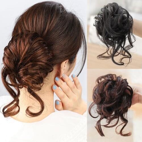 DIANQI Synthetic Curly Donut Black Chignon With Elastic Band Messy Hair Bun Updo Hairpieces Extensions for Women