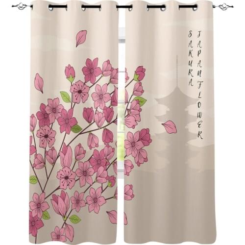 Spring Flower Japanese Cherry Blossom Window Curtains LivingRoom Kitchen Curtains Left and Right Biparting Open