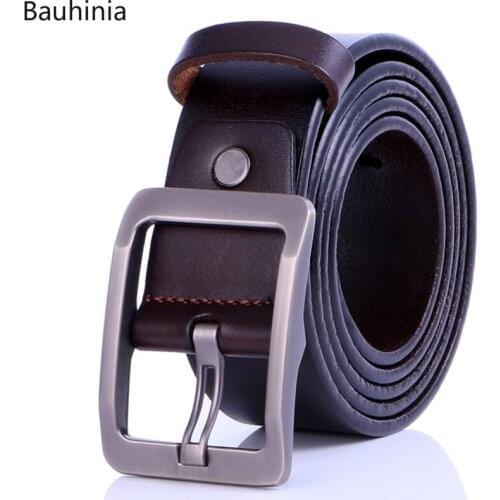 High Quality Alloy Buckle Head Mens Belt Korean Retro Casual Pure Cowhide Thickness 0.37-0.4cm Trousers Pin Buckle Belt