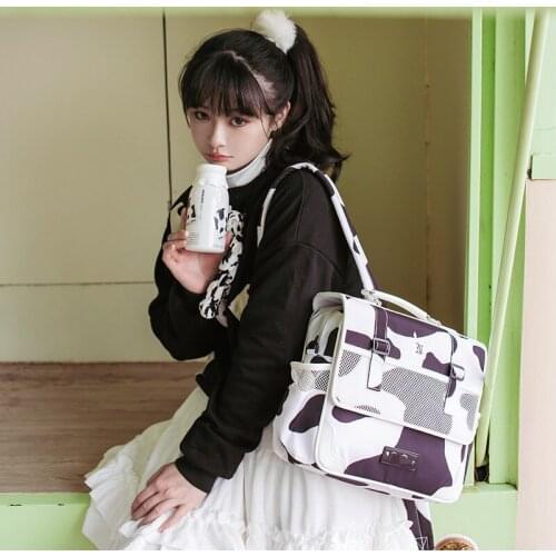 Japanese Lolita Cow Crossbody Bags For Women Totes Message Shouder Bag Handbag College JK Uniform Package Purse Girls Props