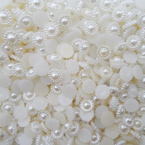 50pcs/lot (19*19MM) Big pearl flower bead Lowest price DIY white sunflower half round ball shape pearl beads jewelry accessories