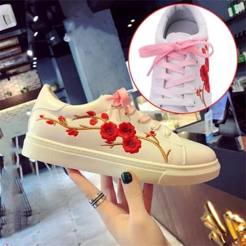 Women shoes fashion PU Leather chinese traditional embroidery leisure female Lace Up flower flat shoes woman sneakers YA-18