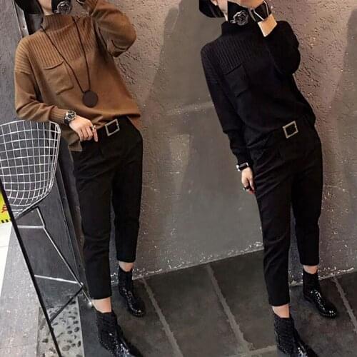 Womens Sweaters 20 Autumn New Korean Version High Collar Solid Color Hedging Loose Fashion Looks Thin Ropa Mujer Thick Warm Top