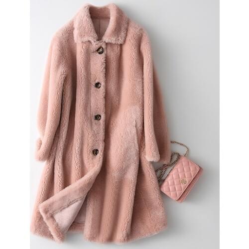 Real Female 100% Wool Coat Autumn Winter Jacket Women Sheep Shearling Fur Korean Pink Jackets KQN12214 MY2025