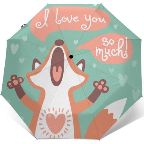 Wind Resistant Folding Automatic Umbrella Women Auto Cute Fox Confesses His Love Windproof Umbrellas Rain For Men Parasol