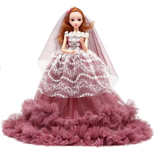 1/6 9 Jointed Doll With Handmade Wedding Dress Princess Evening Party Ball Long Gown Skirt Bridal Veil Clothes Doll Accessories