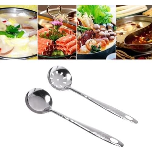 2Pcs Stainless Steel Large Soup Spoon Ladle Skimmer Colander Filter Kitchen Tool