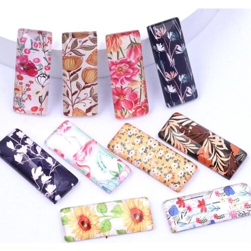 20pcs Mixed Flower Pattern Photo Glass Cabochon 10x25mm Diy Flatback Earrings Jewelry Making Supplies