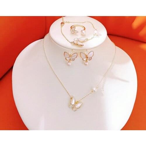 2021 Elegant Butterfly Necklace Jewelry Set Natural Freshwater Pearl 4Pieces Sets With Gifts Box