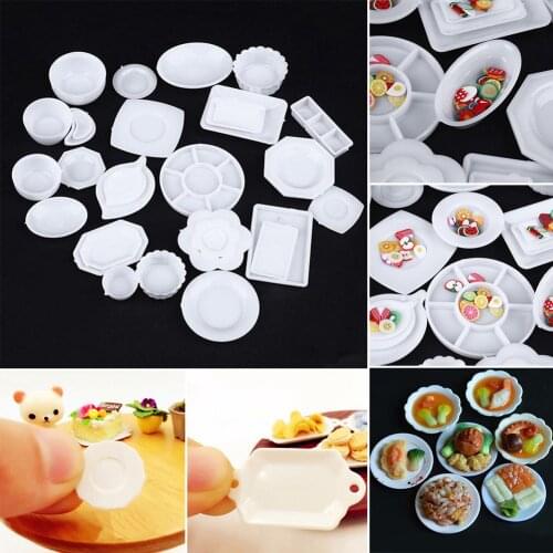 33pcs/lot Dollhouse Miniature Tableware Plastic Tableware model Plate Dishes Set Mini Food Dinning Sets Drop Shipping