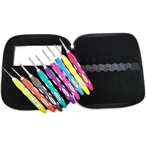 9pcs TPR Colorful aluminum croche needle kit weave tools Crochet hooks so weave Set of knitting needles hook and knitting bag