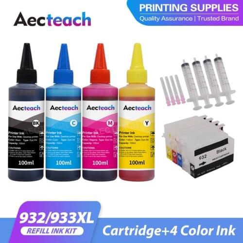 Aecteach new For HP932 933 Refillable Ink Cartridge with Chip for HP Officejet 6100 6600 6700 7610 7110 7612 + Printer Dye Ink
