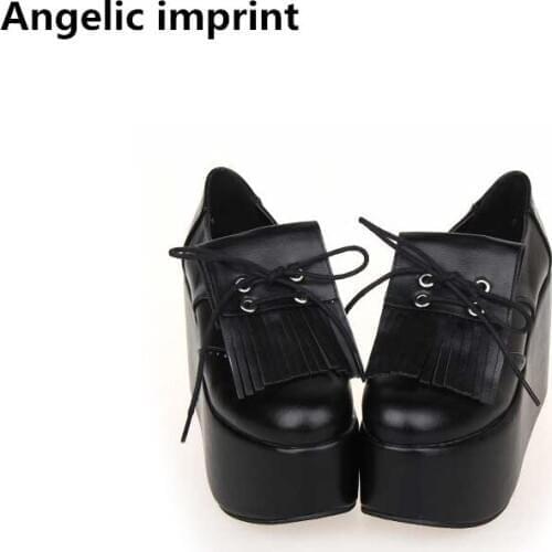 Angelic imprint woman mori girl lolita cosplay shoes lady high heels pumps women princess dress party shoes 33-47 tassles 10cm