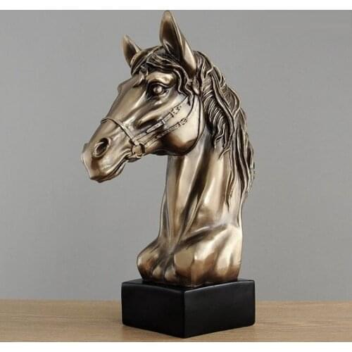 43CM BRONZE HORSE HEAD STATUE HORSE ART SCULPTURE ABSTRACT ANIMAL FIGURINE RESIN CRAFTS HOME DECORATIONS OPENING GIFT R1376