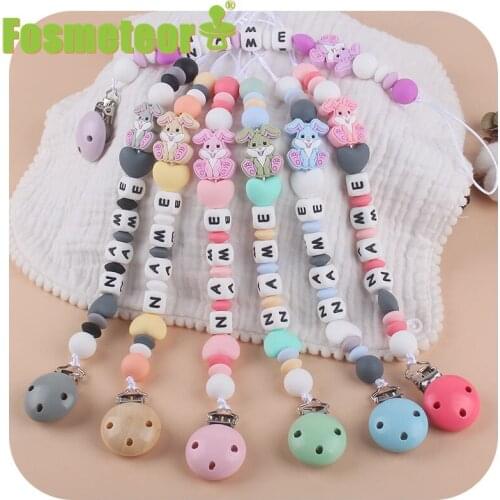 Fosmeteor Personalised Baby Pacifier Clip Chain Rabbit Silicone Pendant Teether Beads Holder For Infant Nipple Teething Toys