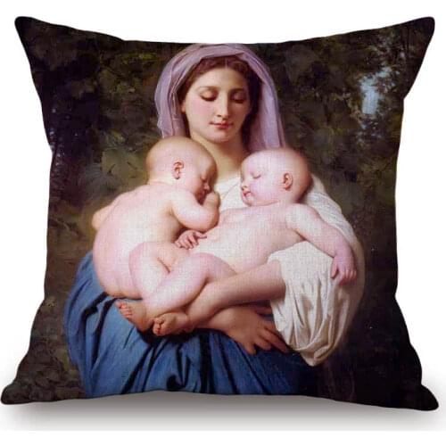 French Academic Art Venus Athena Greek Myths Bible Story Angles Oil Painting Sofa Pillow Case William Bouguereau Cushion Cover