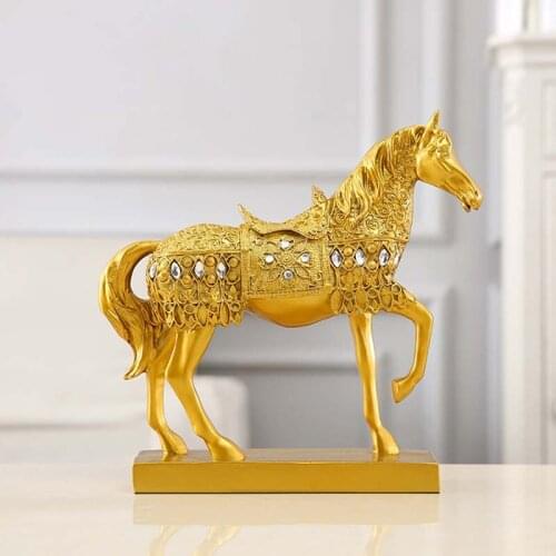 European Resin Gold Horses Figurines Ornaments Desktop Crafts Home Office Decoration Creative War Horse Statues Birthday Gifts