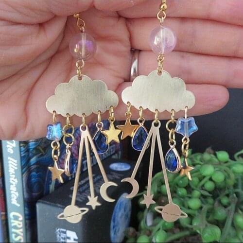 Blue Rain Clouds Earrings l Crystal Teardrop Rain Cloud Earrings, Celestial Earrings, Gift for Her