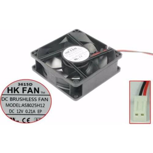 HK FAN AS8025H12 DC 12V 0.21A 80x80x25mm 2-Wire Server Square Fan