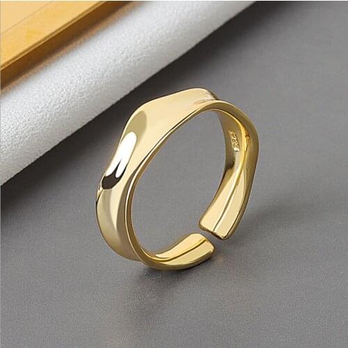 Trendy Silver Color Adjustable Finger Ring Minimalism Bright Wide Bending Tortuous Rings for Women Girls Lover Wedding Jewelry