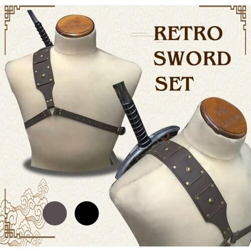 Retro Leather Adjustable Shoulder Back Sword Holder Medieval Armor Gothic Steampunk Halloween Costume Warrior Cosplay Accessory