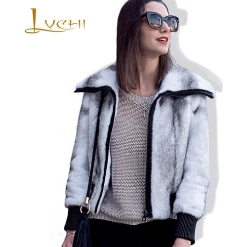 LVCHI Brand 2019 Women Zipper Mink fur Coat Multi-Scene Collocation Coats Slim Short Fur Leather Fashion Casual Mink Coat