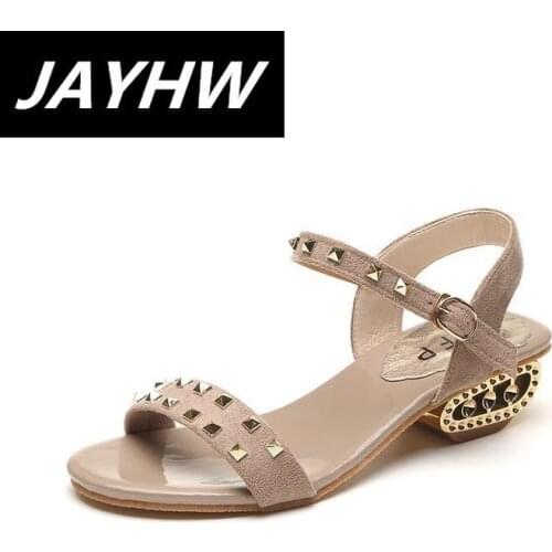 2021 summer new Korean version of all-match anti-skid rivet mid-heel fashion student womens plus size sandals and slippers